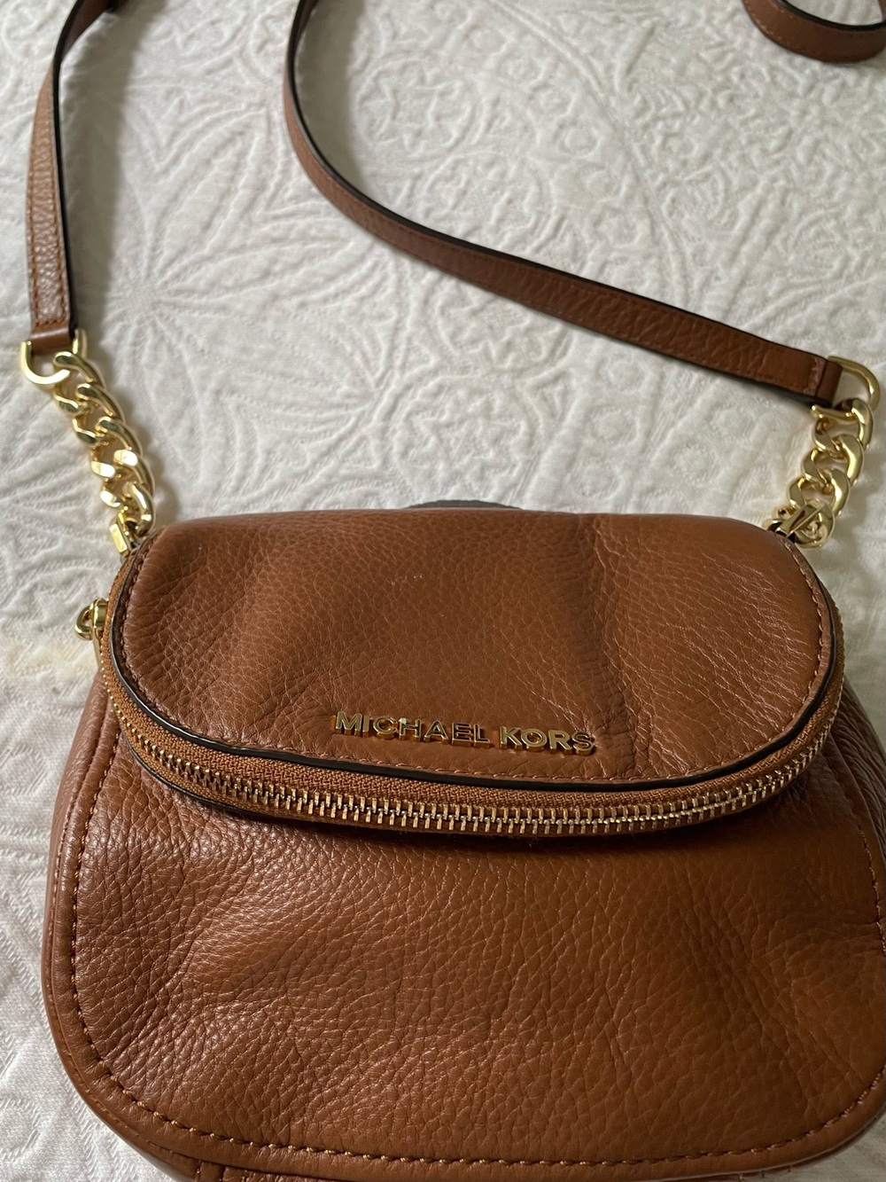 Michael Kors Women’s Brown Leather Crossbody Bag with Chain strap